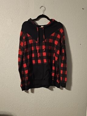 Sew In Love Red and Black Buffalo Plaid Hoodie Pullover